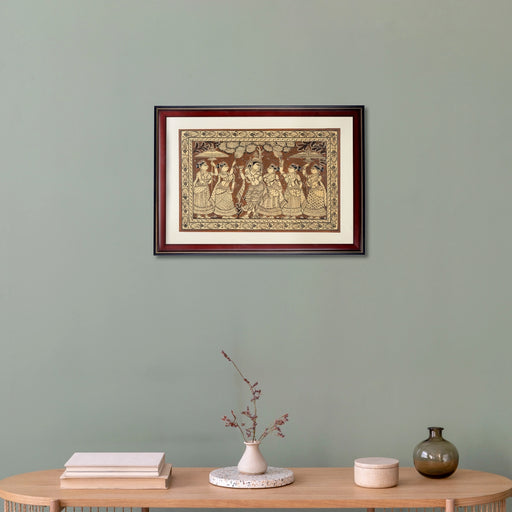 Pattachitra Painting Frame - 24 x 18 Inches | Radha Krishna With Gopis Design Patachitra Painting for Home - Hindu God Photos & Frames