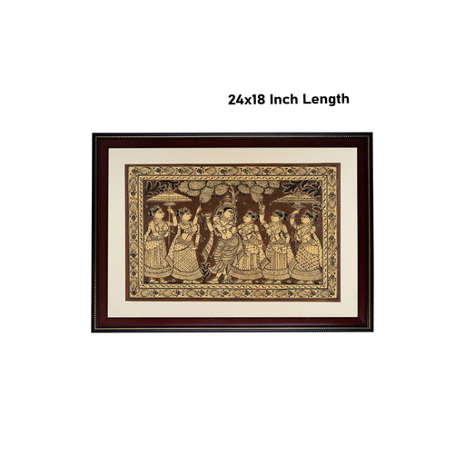 Pattachitra Painting Frame - 24 x 18 Inches | Radha Krishna With Gopis Design Patachitra Painting for Home - Hindu God Photos & Frames