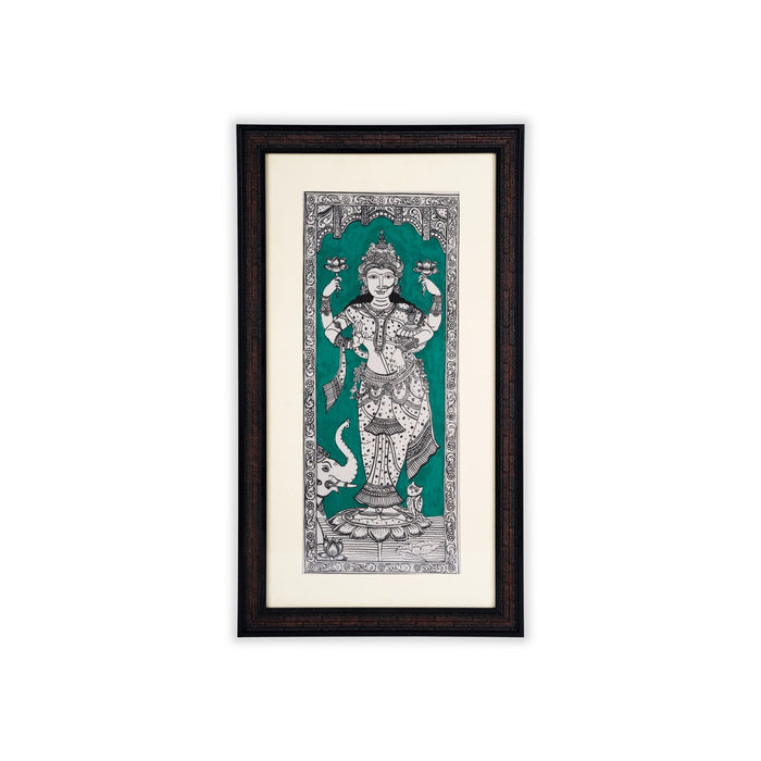 Pattachitra Painting Frame - 22 x 12 Inches | Standing Lakshmi Design Patachitra Painting/ Hand Painted Frame - Hindu God Photos & Frames