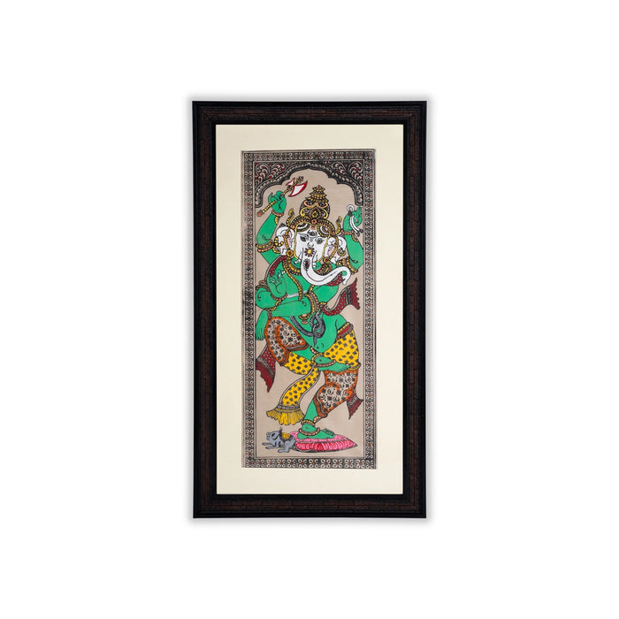 Pattachitra Painting Frame - 22 x 12 Inches | Dancing Ganesh Design Patachitra Painting/ Hand Painted Frame - Hindu God Photos & Frames