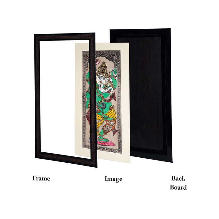 Pattachitra Painting Frame - 22 x 12 Inches | Dancing Ganesh Design Patachitra Painting/ Hand Painted Frame - Hindu God Photos & Frames