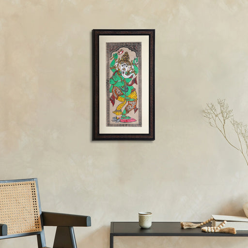 Pattachitra Painting Frame - 22 x 12 Inches | Dancing Ganesh Design Patachitra Painting/ Hand Painted Frame - Hindu God Photos & Frames