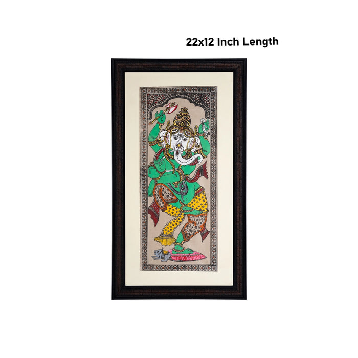 Pattachitra Painting Frame - 22 x 12 Inches | Dancing Ganesh Design Patachitra Painting/ Hand Painted Frame - Hindu God Photos & Frames
