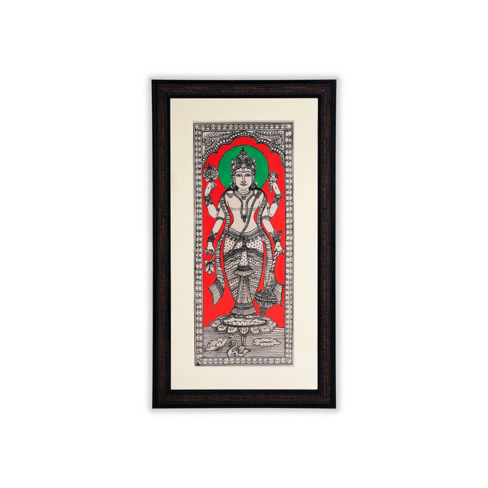 Pattachitra Painting Frame - 22 x 12 Inches | Standing Vishnu Design Patachitra Painting/ Hand Painted Frame - Hindu God Photos & Frames
