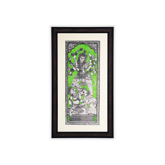 Pattachitra Painting Frame - 22 x 12 Inches | Maha Kali Design Patachitra Painting/ Hand Painted Frame for Home - Hindu God Photos & Frames