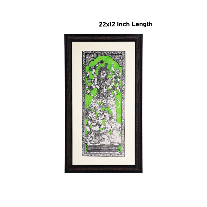 Pattachitra Painting Frame - 22 x 12 Inches | Maha Kali Design Patachitra Painting/ Hand Painted Frame for Home - Hindu God Photos & Frames