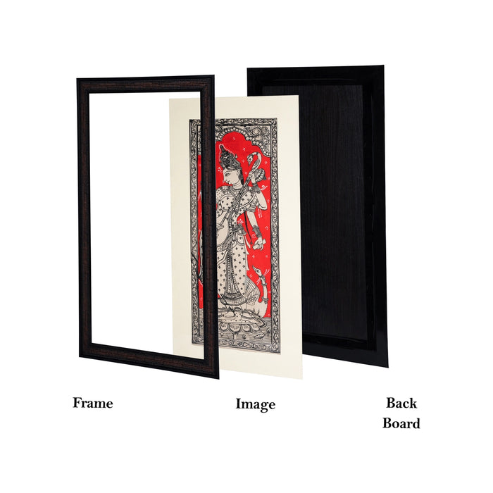 Pattachitra Painting Frame - 22 x 12 Inches | Standing Saraswati Design Patachitra Painting/ Hand Painted Frame - Hindu God Photos & Frames