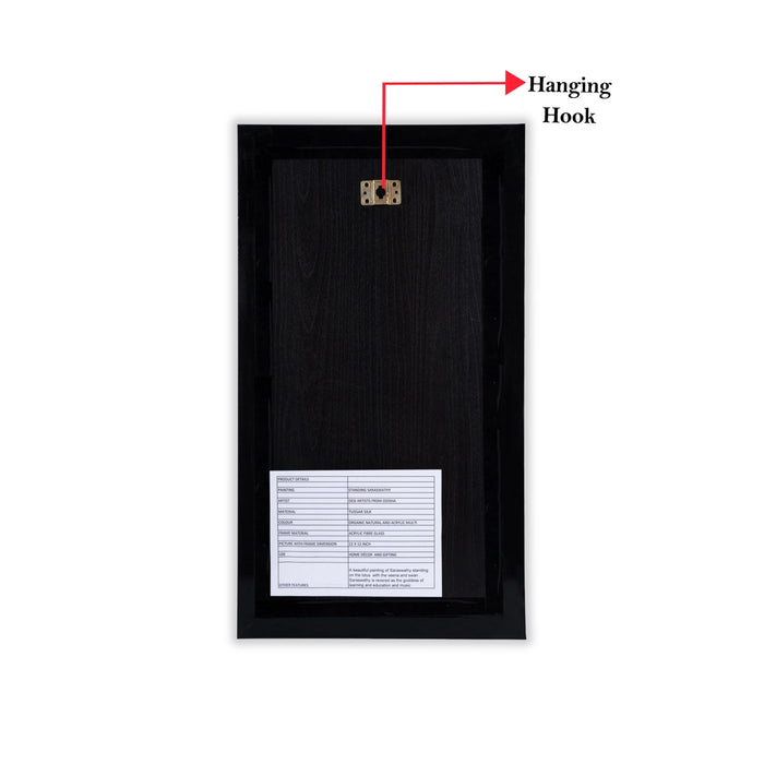 Pattachitra Painting Frame - 22 x 12 Inches | Standing Saraswati Design Patachitra Painting/ Hand Painted Frame - Hindu God Photos & Frames