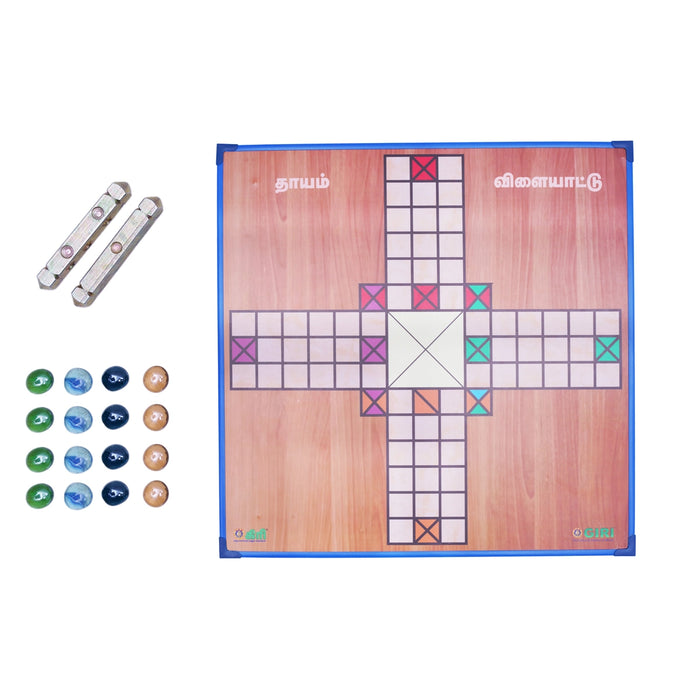 Thayam Game Board - 18 x 18 Inches | Chowka Bara Game/ Pagade Game/ Thayam Kattai With Thayam Board Game - Traditional Games & Toys