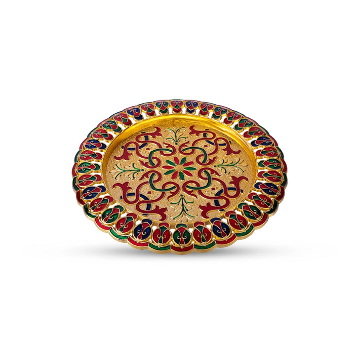 Pooja Thali Plate - 1 x 10 Inches | Meenakari Design Plate/ Pooja Plate For Home & Festive