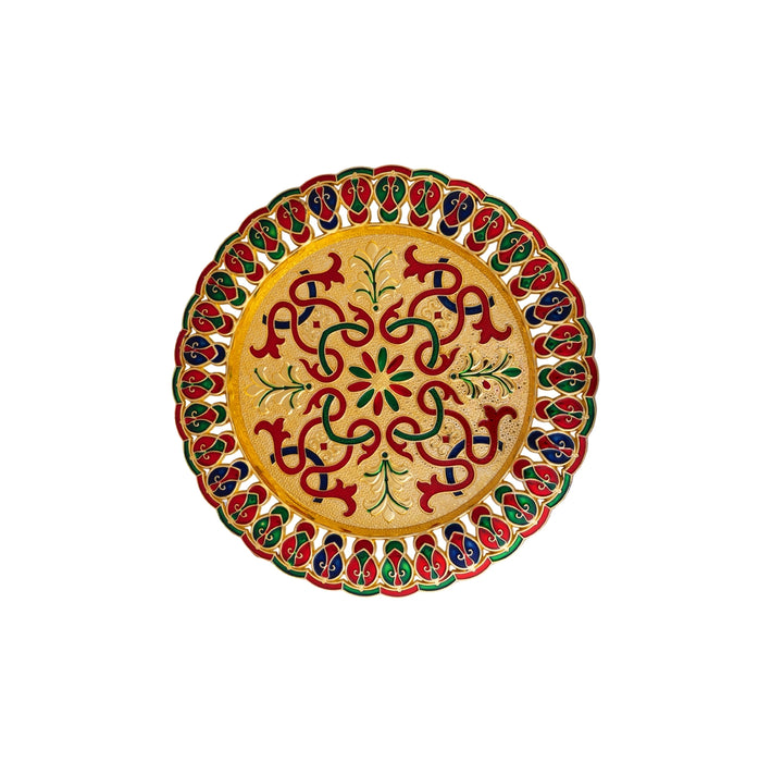 Pooja Thali Plate - 1 x 10 Inches | Meenakari Design Plate/ Pooja Plate For Home & Festive