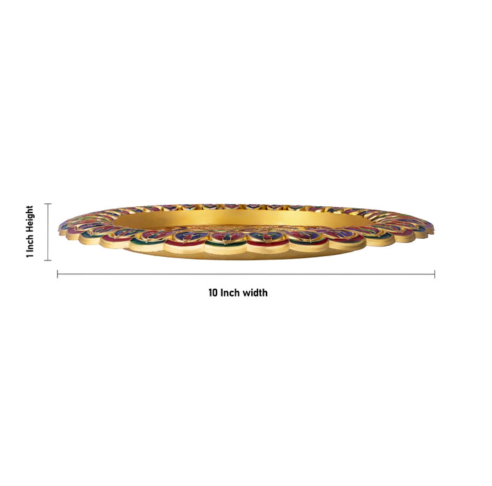 Pooja Thali Plate - 1 x 10 Inches | Meenakari Design Plate/ Pooja Plate For Home & Festive