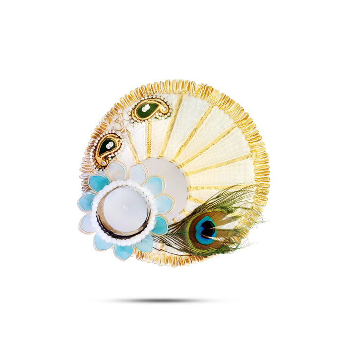 Diya Candle With Holder - 5.5 Inches | Peacock Feather & Flower Design Tealight Candle For Home Decor