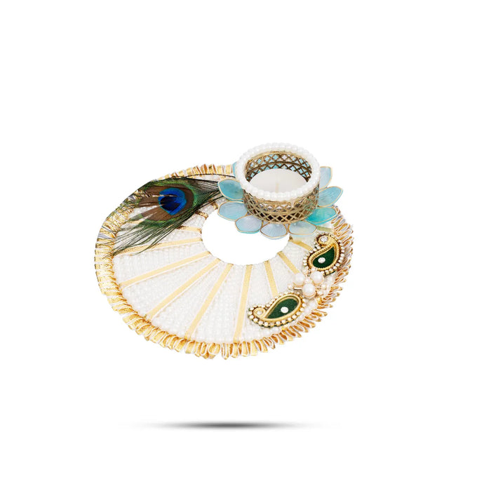 Diya Candle With Holder - 5.5 Inches | Peacock Feather & Flower Design Tealight Candle For Home Decor