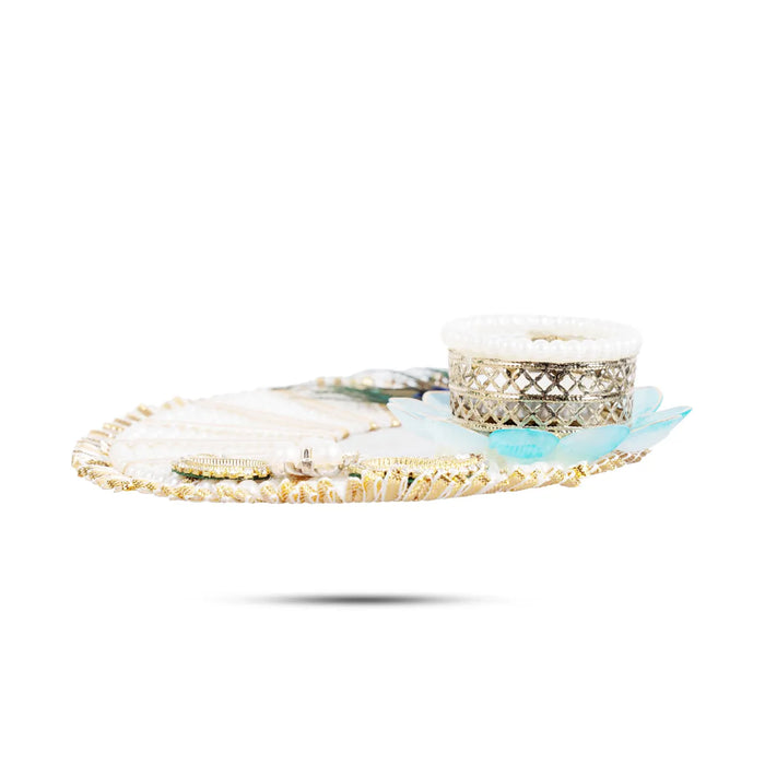 Diya Candle With Holder - 5.5 Inches | Peacock Feather & Flower Design Tealight Candle For Home Decor