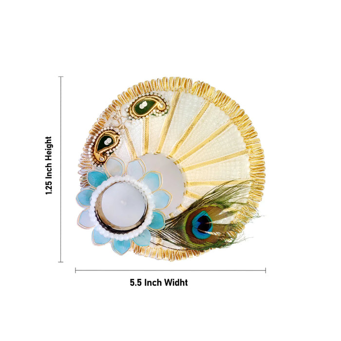 Diya Candle With Holder - 5.5 Inches | Peacock Feather & Flower Design Tealight Candle For Home Decor
