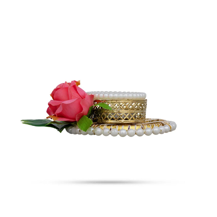 Diya Candle With Holder - 2.5 X 2 Inches | Pearl & Rose Design Holder/ Decorative Home & Festival Decor