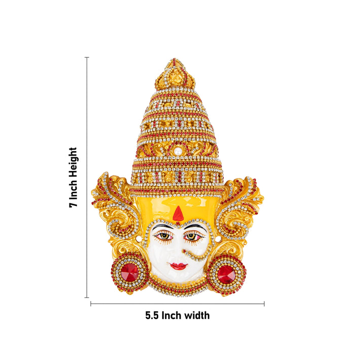 Devi Face - 7 x 5.5 Inches | Marble Dust Ammavari Face/ Decorative Devi Mukhavata for Deity Decor - Head & Face Accessories