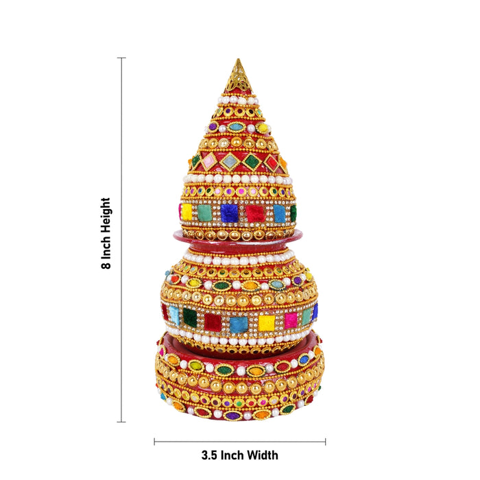 Decorated Lota And Coconut With Base Set - 8 x 3.5 Inches | Metal Kalash/ Chombu & Holder for Wedding - Wedding Essentials