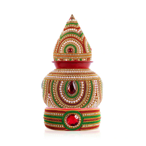 Decorated Lota And Coconut With Base Set - 11 x 5 Inches | Metal Kalash/ Chombu & Holder for Wedding - Wedding Essentials
