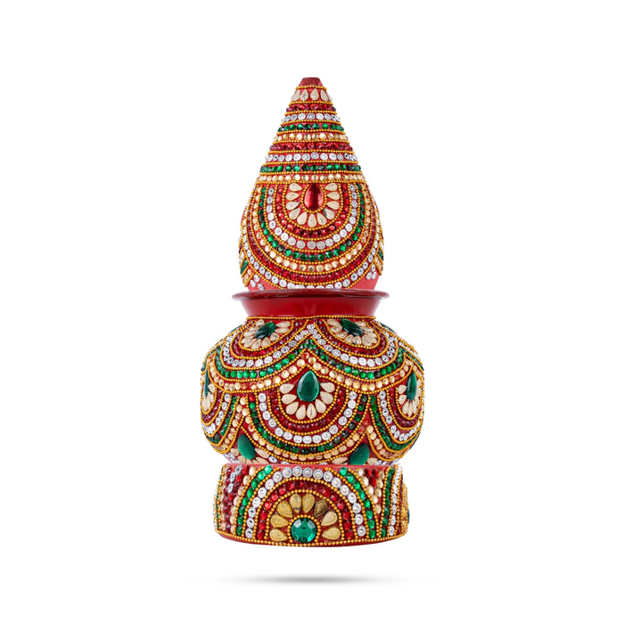 Decorated Lota And Coconut With Base Set - 11.5 x 5.5 Inches | Metal Kalash/ Chombu& Holder for Wedding & Pooja - Wedding Essentials