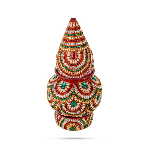 Decorated Lota And Coconut With Base Set - 11.5 x 5.5 Inches | Metal Kalash/ Chombu& Holder for Wedding & Pooja - Wedding Essentials