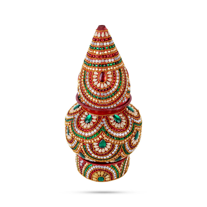 Decorated Lota And Coconut With Base Set - 11.5 x 5.5 Inches | Metal Kalash/ Chombu& Holder for Wedding & Pooja - Wedding Essentials