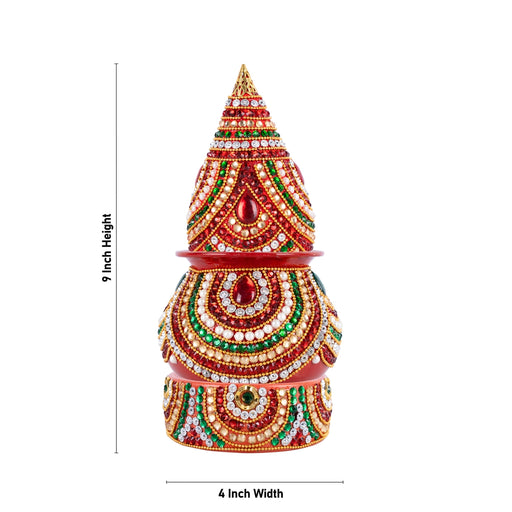 Decorated Lota And Coconut With Base Set - 9 x 4 Inches | Metal Kalash/ Chombu & Holder for Wedding - Wedding Essentials