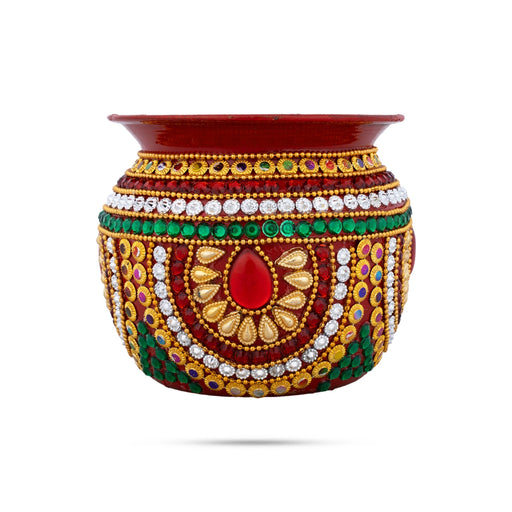 Decorative Lota - 3.5 x 3.5 Inches | Metal Chombu/ Multicolour Stone Kalash Pot for Wedding - Wedding Essentials