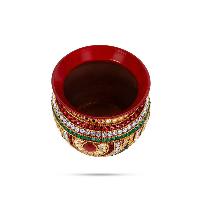Decorative Lota - 3.5 x 3.5 Inches | Metal Chombu/ Multicolour Stone Kalash Pot for Wedding - Wedding Essentials