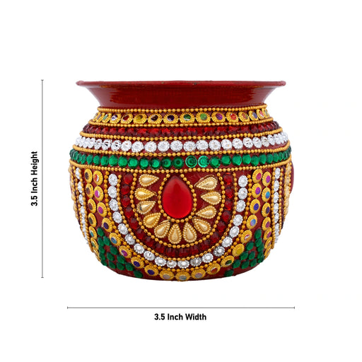 Decorative Lota - 3.5 x 3.5 Inches | Metal Chombu/ Multicolour Stone Kalash Pot for Wedding - Wedding Essentials