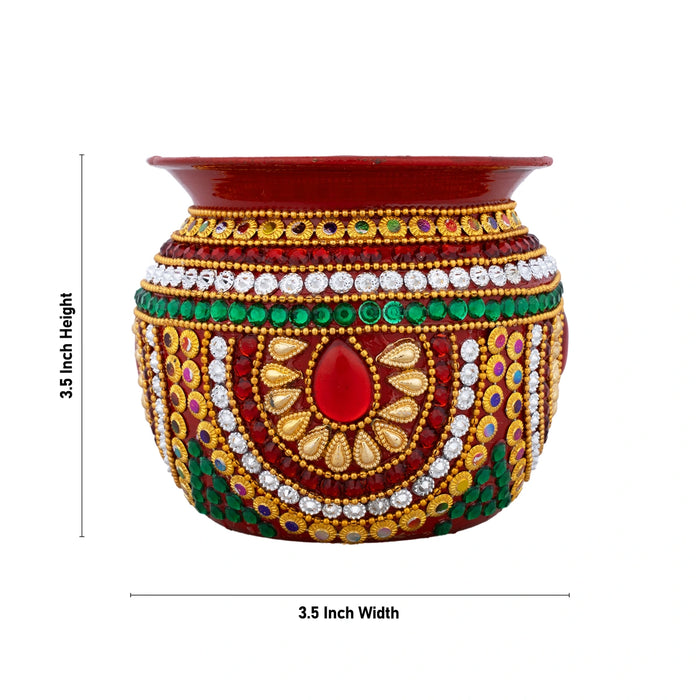Decorative Lota - 3.5 x 3.5 Inches | Metal Chombu/ Multicolour Stone Kalash Pot for Wedding - Wedding Essentials