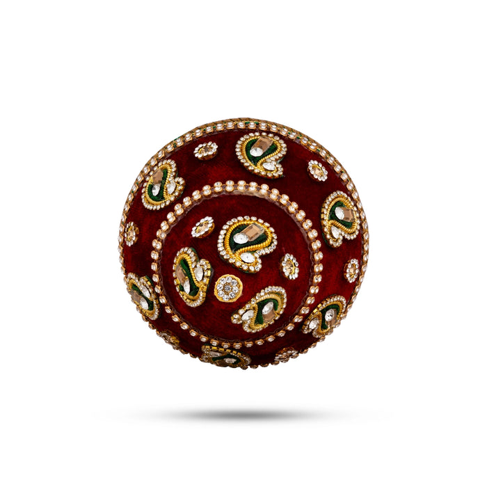 Decorative Coconut - 6 x 3.5 Inches | Velvet Coconut/ Stone Work Coconut for Wedding - Wedding Essentials