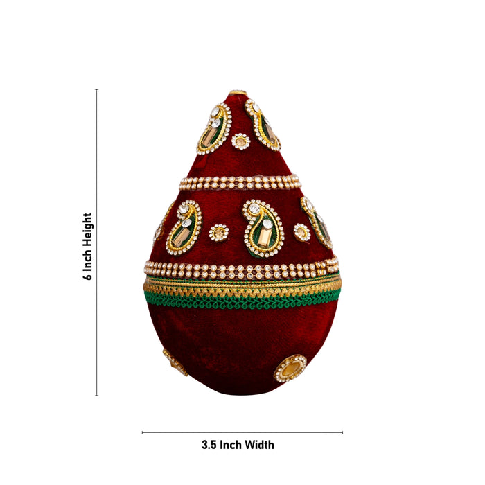 Decorative Coconut - 6 x 3.5 Inches | Velvet Coconut/ Stone Work Coconut for Wedding - Wedding Essentials