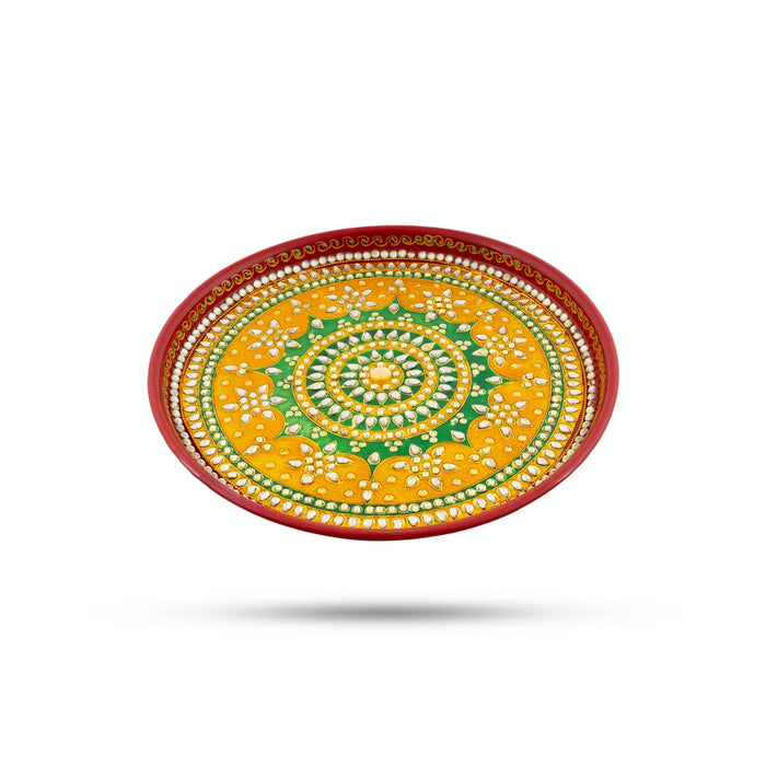 Thali Plate - 1 x 10 Inches | Decorated Plate/ Stone Work Pooja Plate for Home - Pooja Plate & Tray