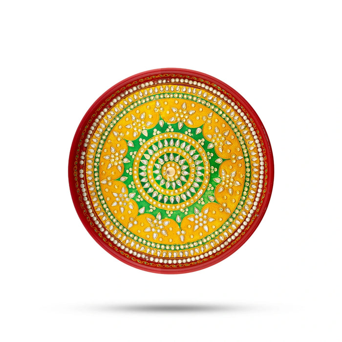 Thali Plate - 1 x 10 Inches | Decorated Plate/ Stone Work Pooja Plate for Home - Pooja Plate & Tray