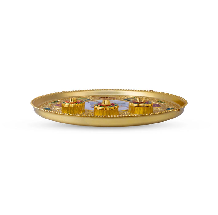 Decorative Plate - 1 x 10 Inches | Enamel Plate/ Thali Plate/ Pooja Plate For Home & Festive Offerings