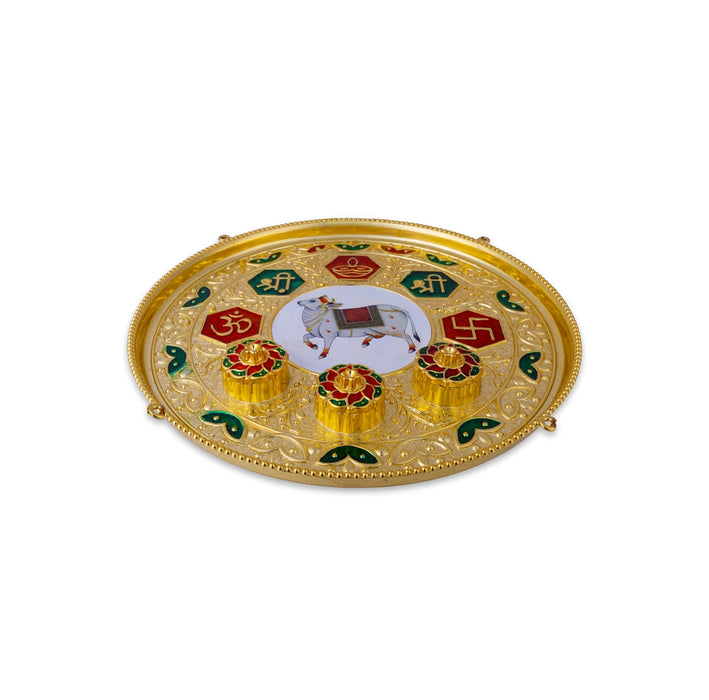 Decorative Plate - 1 x 10 Inches | Enamel Plate/ Thali Plate/ Pooja Plate For Home & Festive Offerings