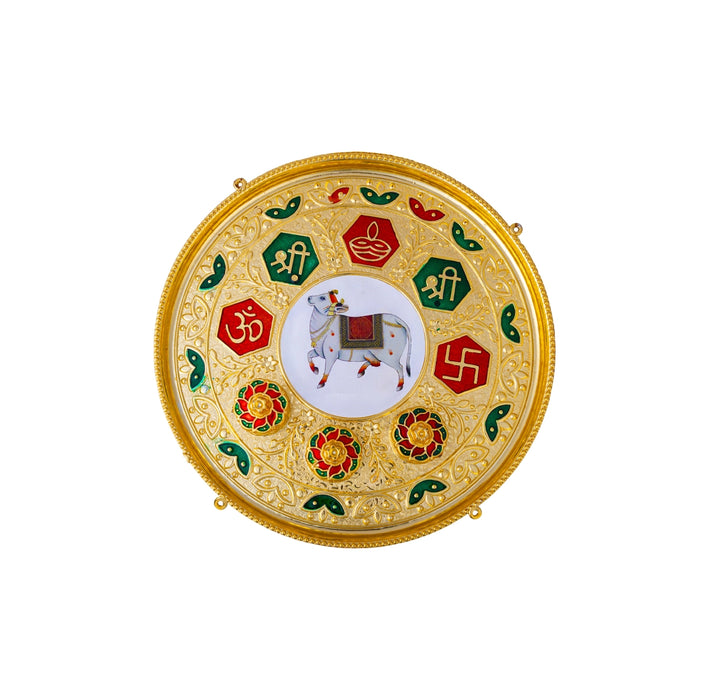Decorative Plate - 1 x 10 Inches | Enamel Plate/ Thali Plate/ Pooja Plate For Home & Festive Offerings