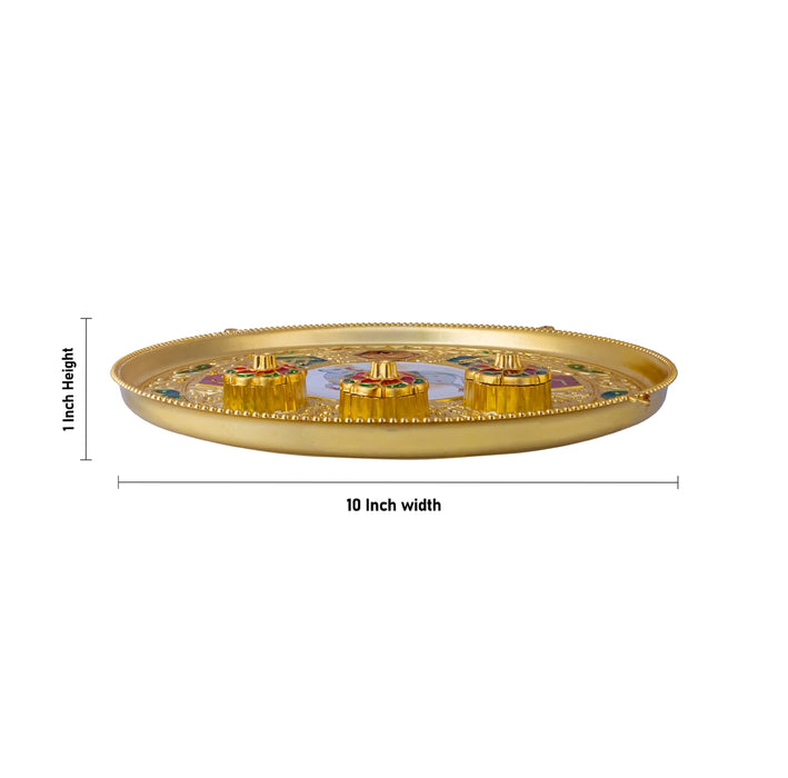 Decorative Plate - 1 x 10 Inches | Enamel Plate/ Thali Plate/ Pooja Plate For Home & Festive Offerings