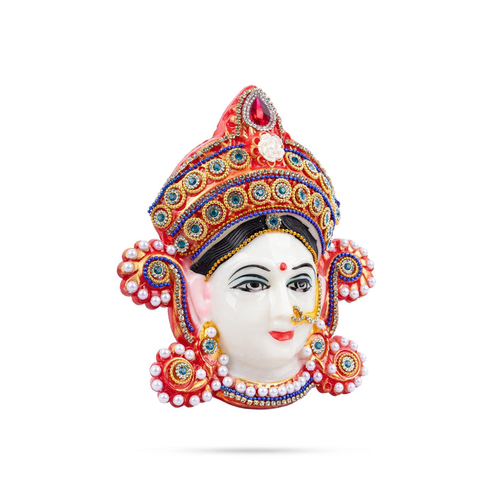 Devi Face - 7.5 x 6.5 Inches | Fiber Ammavari Face/ Decorative Devi Mukhavata for Deity Decor - Head & Face Accessories