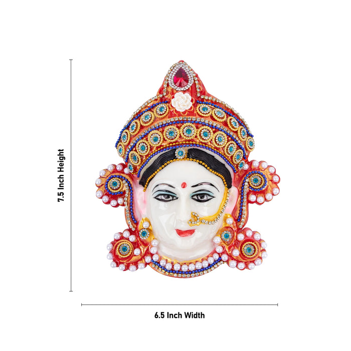 Devi Face - 7.5 x 6.5 Inches | Fiber Ammavari Face/ Decorative Devi Mukhavata for Deity Decor - Head & Face Accessories