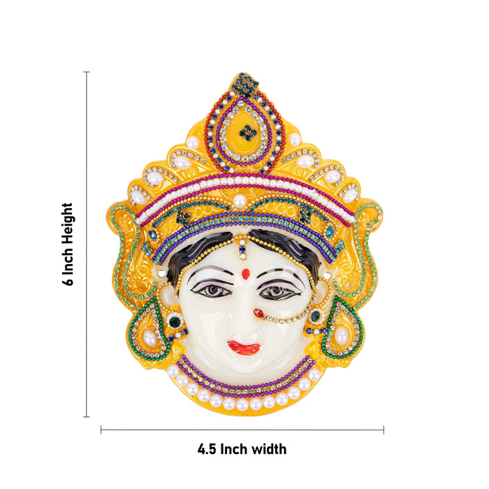 Devi Face - 6 x 4.5 Inches | Fiber Ammavari Face/ Decorative Devi Mukhavata for Deity Decor - Head & Face Accessories