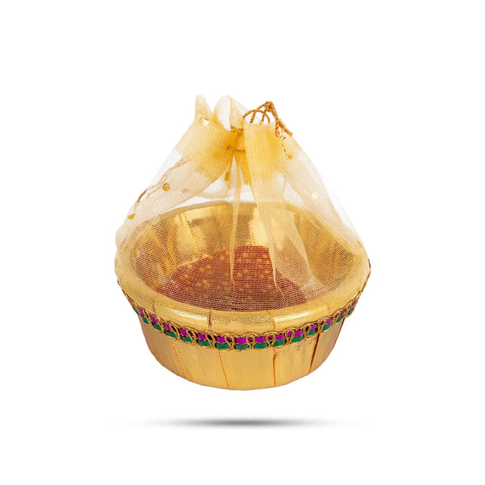 Decorative Tokri Basket With Net Cover- 1.5 X 3.5 Inches | Gift Hamper Basket/Chocolate Gift Basket For Storage - Basket