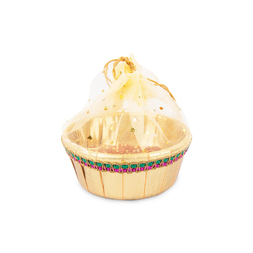 Laddu Gopal Basket with Net Cover - 2 x 4 Inches | Kanha Ji Ki Tokri/ Carry Basket for Laddu Gopal - Deity Accessories