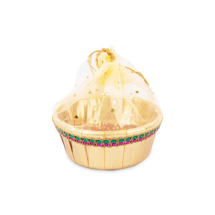 Laddu Gopal Basket with Net Cover - 2 x 4 Inches | Kanha Ji Ki Tokri/ Carry Basket for Laddu Gopal - Deity Accessories