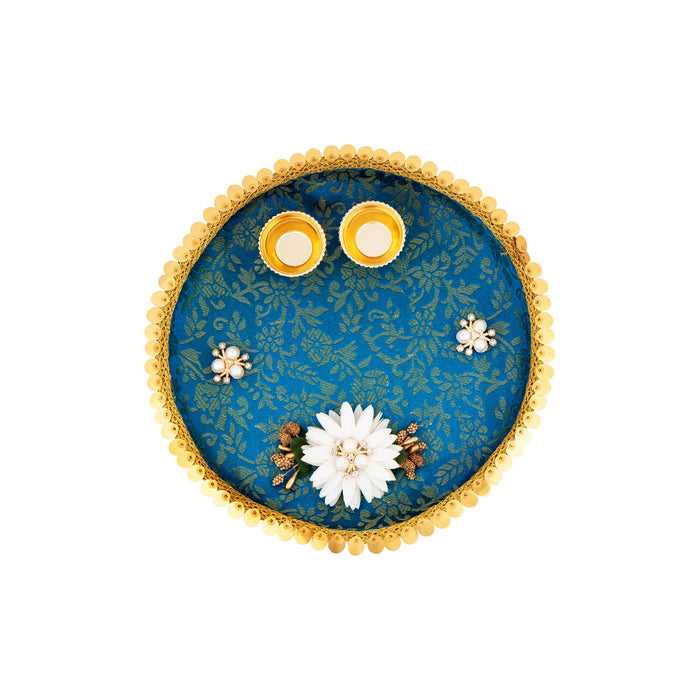 Decorative Plate With 2 Cups - 0.5 x 7 Inches | Designing Thali Plate/ Stainless Steel Pooja Thali for Home - Pooja Plate & Tray