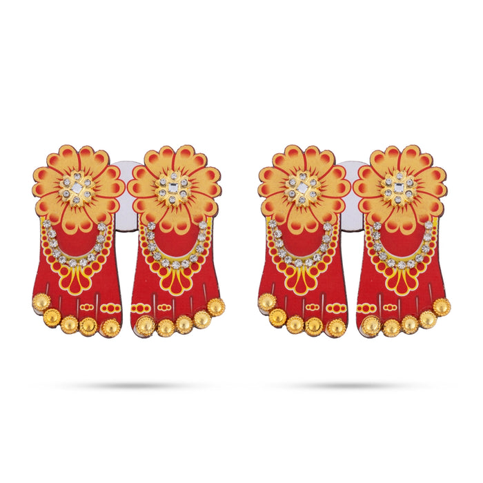 Lakshmi Padham Pair - 1.75 x 2 Inches | Decorative Laxmi Paduka / Lakshmi Charan Paduka for Pooja - Pooja Box & Paduka