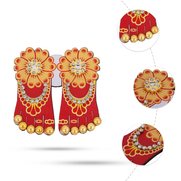 Lakshmi Padham Pair - 1.75 x 2 Inches | Decorative Laxmi Paduka / Lakshmi Charan Paduka for Pooja - Pooja Box & Paduka