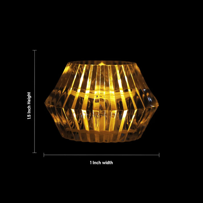 Diamond Shaped LED Diya - 1.5 x 1 Inches | Crystal Lamp/ LED Light Candle For Pooja Decor & Festival Lighting - Decorative Lamp